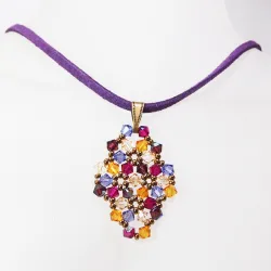 Pendant 65cm - Malvina Rhombus S-Purple Suedine - Pendant 65cm - Laiton bronze